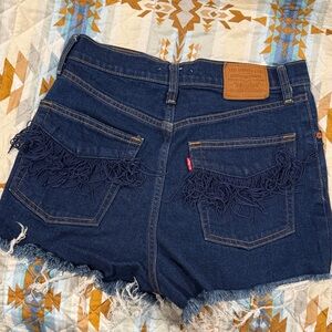 Levi's Dark Blue Frayed Jean Shorts